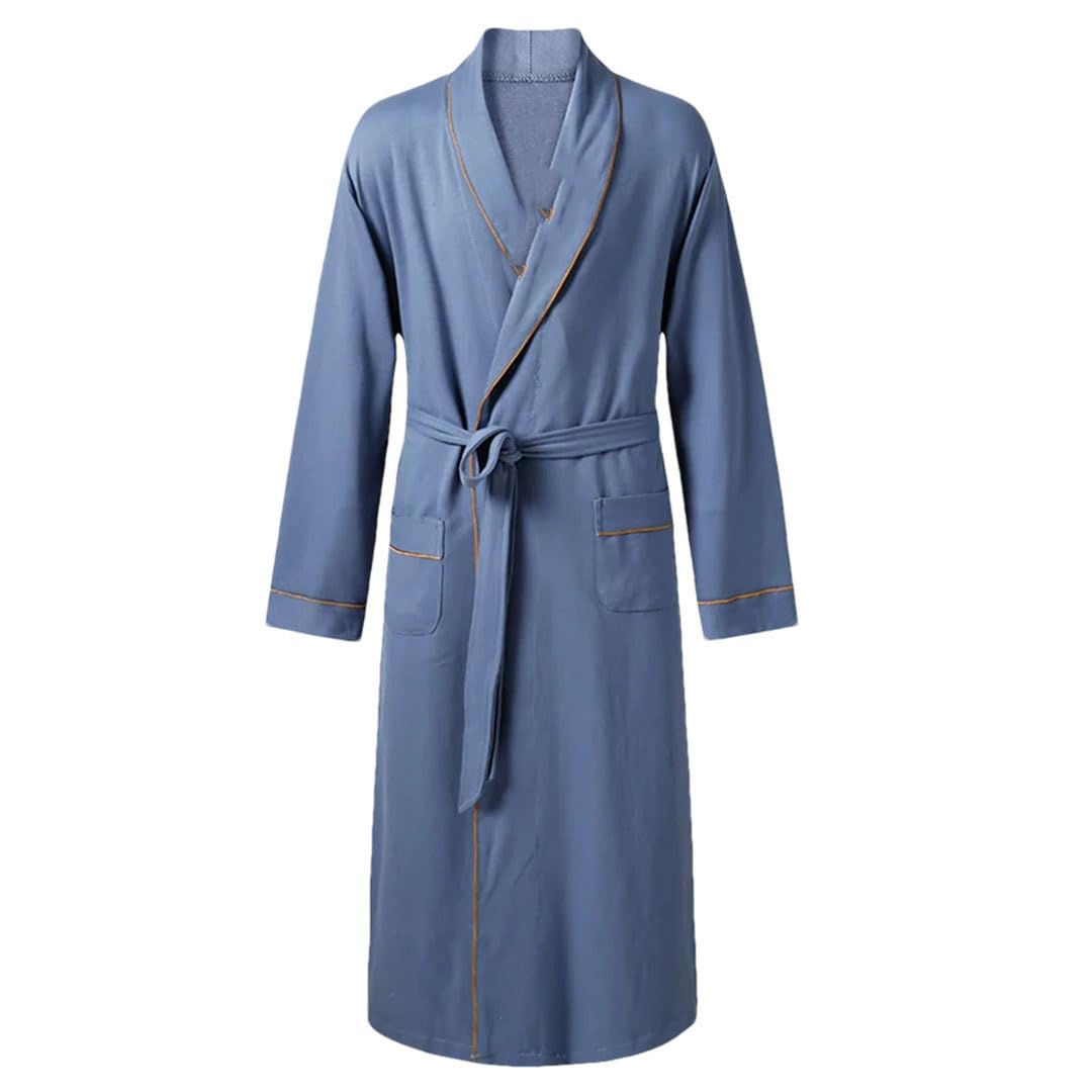 Hgvcfcv Vestaglie da uomo in cotone Grandi Cantieri Accappatoi Mattina Casa Cappotto Medio Lungo Primavera Camicia da notte, 705, XXL