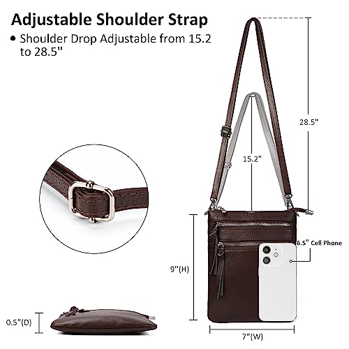 Image of befen Small Genuine Leather Crossbody Purses for Women Trendy Travel Shoulder Handbags with Multiple Zipper Pockets