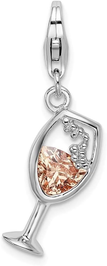 Rhodium-Plated Sterling Silver Open Champaign Glass w/Lobster Clasp Charm