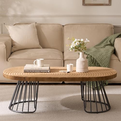 Cagnolier Table basse, table de salon carrée en bois en forme de roue annuelle, table basse avec pieds en métal noir, table basse dans le salon, table basse...