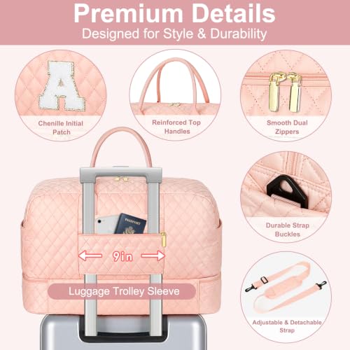 Graduation Gift for Her, Quilted Initial Travel Bag with Shoe Compartment by TIBES - Used condition - Image 8
