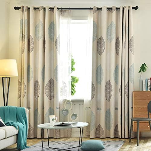 VOGOL Euro Beige Curtains 84 Inches, Maple Leaves Curtain and Drape for Living Room Bedroom Children Room, 52x84, Two Panels