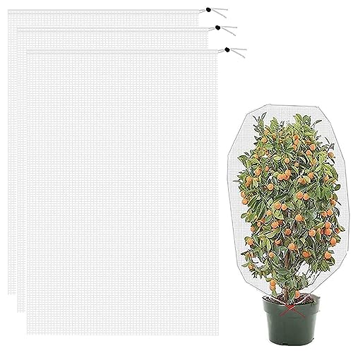 Taicols Garden Netting Garden Plant Fruits Protection Netting Covers Bags with Drawstring, 3 Pcs Insect Bird Barrier Netting Mesh Bags for Vegetables, 3.3 ft x 2.6 ft Garden Plant Netting Barrier Bags
