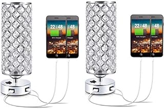 Crystal Table Desk Lamp,Set of 2, Modern Bedside Table Lamp, Nightstand Decorative Room Table Lamp, Sliver Lamp Shade Night Light Fixture for Living Room/Bedroom/Dining Room/Kitchen