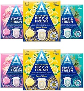 2 Pack Each Of Astonish Toilet Bowl Fizz & fresh Deep Cleaning Foam Action (Pink Peony Fresh, Lemon Splash & Eucalyptus Fresh) 48 Tablets In Total
