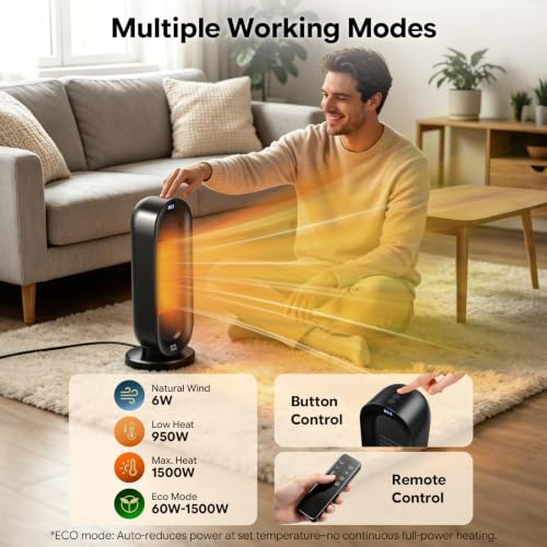 Minthouz PTC Ceramic Space Heater, 1500W Electric Heaters with Thermostat - image 3