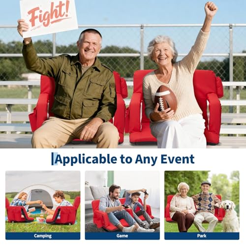 DEXSO 2 Pack Wide Stadium Seats for Bleachers with Back Support, 6-Position Adjustable Bleacher Chairs with Armrests, Cup Holder & Thick Cushion, Large Pockets for Outdoor Sports & Concerts by DEXSO - Used condition - Image 7