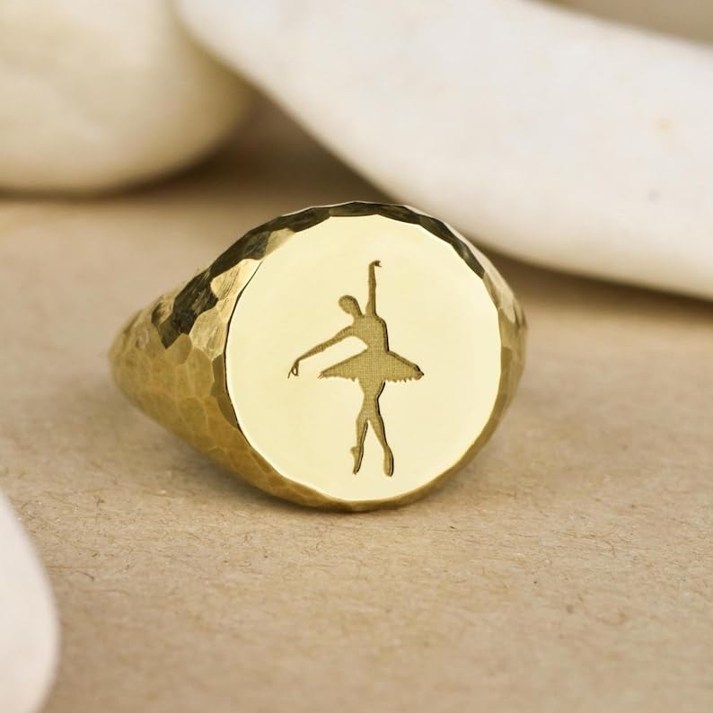 Bague Danseuse argent 925 chevalière ronde plaquée or taille US 5-12,5 - 2