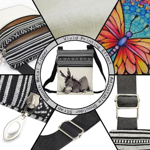 Funny Donkey Messenger Bag Small Ethnic Pattern Printed Adjustable Strap Crossbody Zipper Bag Funny Donkey Phone Bag Wallet Cute Shoulder Handbag for Women Friends -24