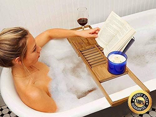 Bathforia Bath Caddy, Extendable Bath Tray for Bathtub with Wine Glass, Candle, iPad, Book and Phone Holders- Luxury Bathroom Home Spa Organizer