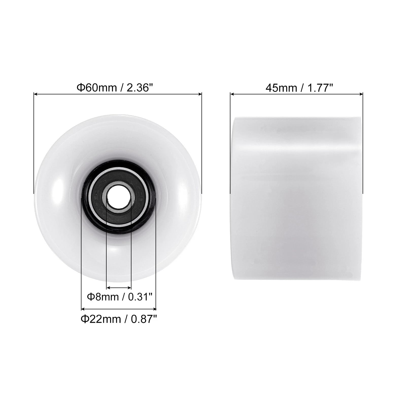 Roues de Skate Longboard 60mm Dureté 78A Roues de Croisière Polyuréthane Roulements ABEC-7 et Entretoises Jeu de 4