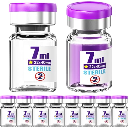 Ks-Tek Sterile Empty Vials with Self Healing Injection Port,with Aluminum plastic Cap,Sterile Package (7ml Clear, 10)