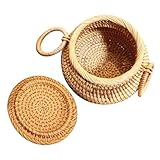 Hohopeti Cesta de Almacenamiento Tejida Mano con Tapa Multiusos para Escritorio y Hogar Organizador de Objetos y Ropa Cestas Cuadradas Decorativas para Cocina Baño y Oficina