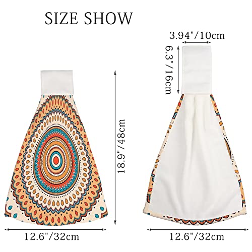 2 Pcs Hanging Kitchen Towels Decorative Colorful Ethnic Mandala Absorbent Hand Towels Dish Towel,Microfiber Hanging Tie Towel Loops For Bathroom Farmhouse Washcloth #TOP1
