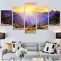 SIGNWIN 5 Panel Canvas Wall Art Modern Art Coastal Colorful Multicolor Photography Romantics Sunset for Home Decorations Ready to Hang - 60