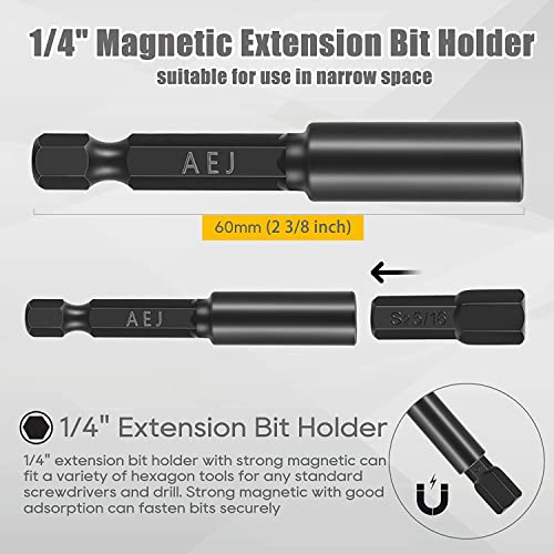 Aej 25-Pack Torx Screwdriver Bit Set, Tamper Resistant Star Bits, Square Slotted Phillips Driver Bit Set With 1/4" Magnetic Extension Bit Holder, 1/4 Hex Shank, S2 Steel, 1"Long #TOP3