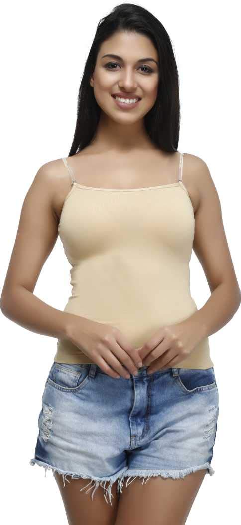 PLUMBURY Women's Padded Cotton Adjustable Camisole with Built-in Shelf Bra (Sizes 32 to 36) Beige-image-15