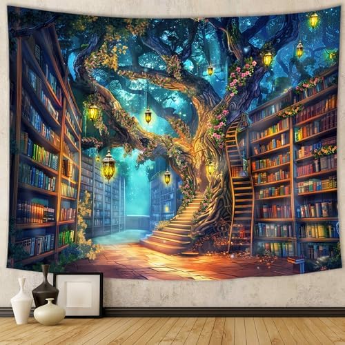 SVBright Fantasy Library Tapestry 59Wx51H Inch Mysterious Tree Ma...