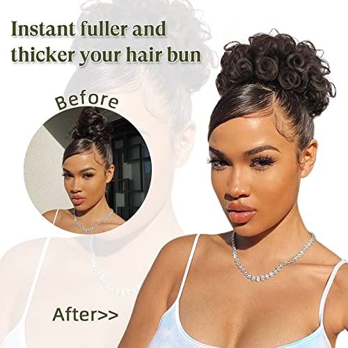 Krsi Brown Messy Bun Hair Clip On Hair Bun Extension Synthetic Bun Drawstring Ponytail For Black Women Large Curly Messy Bun Hair Piece #8 Hair Buns Hair Piece Clip In Hair Bun Synthetic Fake Bun Wig #TOP4