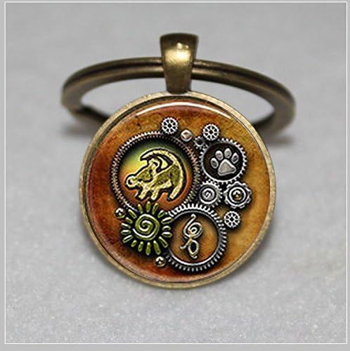 cutefSteampunk Simba Lion King Keychain,Glass Art Photo Keychain,Glass Art Photo Keychain，Unique Key Ring Customized Gift，Everyday Gift Key Chain
