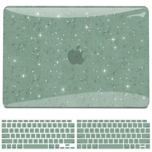 B BELK Compatible with MacBook Air 13 inch Case 2020, Glitter MacBook Air M1 Case 2022-2018 Models A2337 A2179 A1932, Sturdy Protective Laptop Hard Shell with 2 Keyboard Covers, Glitter Green