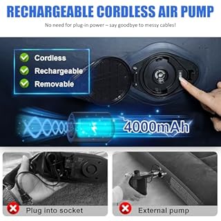 AYAMAYA Queen Camping Air Mattress with Built-in Rechargeable & Detachable Pump, 10" Height Inflatable Blow Up Airbed, Portable Self Inflating Sleeping Pad for Tents, Outdoor, Travel, Home, Guests