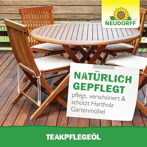 Neudorff TeakPflegeÖl – Pflegt, verschönert und schützt Hartholz-Gartenmöbel, Zäune und weitere Hölzer im Außen- und Innenbereich, farblos, 500 ml