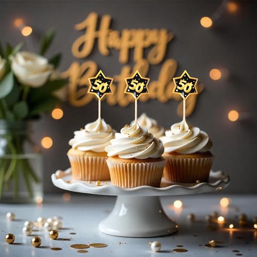Miniatura 4 de Tiwoca Decoración Para El 50 Cumpleaños 12 Palillos Decorativos En Negros Y Dorados Con Número 50 Decoraciones Originales Y Divertidas, Ideales Como Regalo Para Hombre Y Mujer