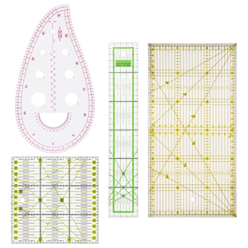 4 Pièces Règles de Couture pour Patchwork, 15 X 15 cm / 15 X 30 cm / 5 X 30 cm/Règle Courbée, Transparentes, Regle Patchwork Couture pour Les Travaux...