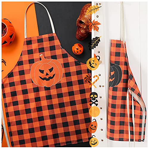 Sintege 2 Pieces Halloween Pumpkin Apron Pumpkin Kitchen Aprons Halloween Cooking Kitchen Apron Buffalo Check Funny Baking Apron For Women Men Kitchen Cooking Chef Grill Baking, Orange And Black #TOP3