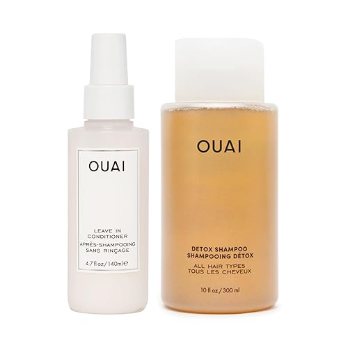 OUAI Paquete de peinado y tratamiento del cabello, incluye acondicionador sin enjuague y champú desintoxicante, productos para el cuidado del