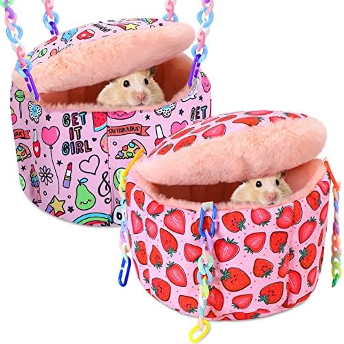 2 Pcs Rat Hammock Rat Hanging Bed Guinea Pig Bedding Soft Warm Ferret Hammock Rat Cage Accessories Small Animal Beds for Rat Sugar Glider Hamster Ferret Chinchilla Guinea Pig Small Animals Play Sleep