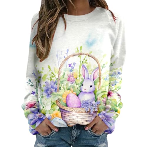 Sweatshirt col rond Pâques pour femme en blanc taille M