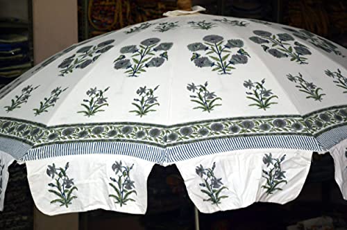 Handmade Wedding Decorations Umbrellas-Block Print Designer Cotton Garden Umbrella Sun Protection Umbrella Boho Umbrellas Parasol, Grey, Youth Large / 11-13 #TOP3