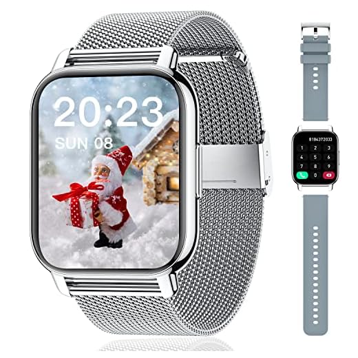 Popglory Smartwatch Uomo Donna, 2 cinturini Orologio Chiamate e Whatsapp, Contapassi Assistente Vocale, Orologio Digitale 24H Cardiofrequenzimetro, Pressione Sanguigna SpO2 Sonno, per Android iOS