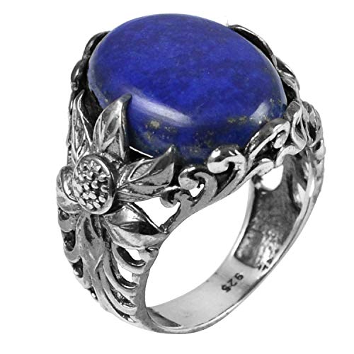 Bague de mariage en argent et fleur de lapis lazuli, promesse d'amour