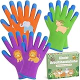 ZWEIUND Kinder Arbeitshandschuhe 3 Paar, Gartenhandschuhe mit Latexbeschichtung, rutschfest & atmungsaktiv, Schutzhandschuhe für Kinder 2–12 Jahre, Größen S–L, mehrfarbig (S)