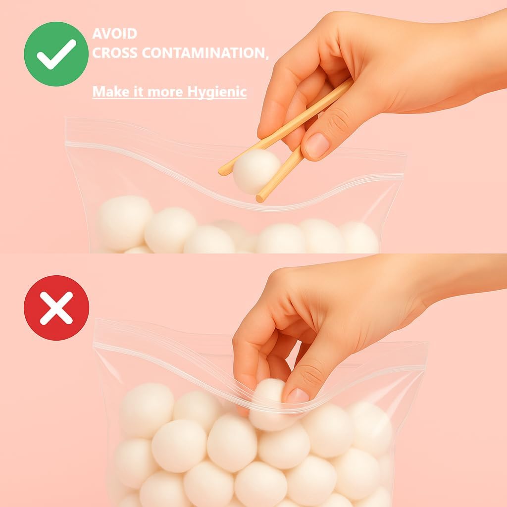 Cotton Balls with Wooden Tong, 100 Count – 100% Natural Cotton, Lint-Free, Hypoallergenic – Makeup Removal, Nail Care, First Aid & Salon Use