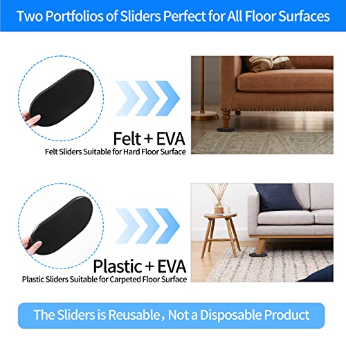 Furniture Sliders For Carpet, Boivshi Furniture Sliders For Hardwood Floors, Furniture Movers 8Pcs-9-1/2, Easily Move For All Heavy Furniture, Floor Protectors For Carpet And Hardwood Floors (Black) #TOP2