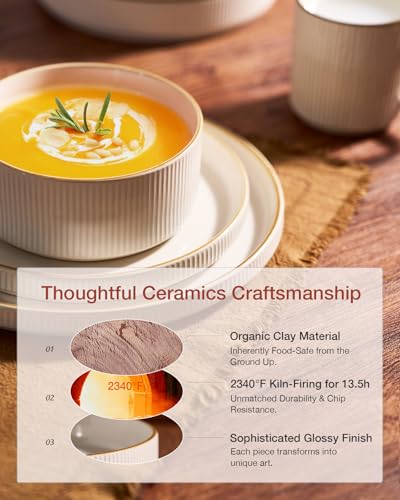 image for Famiware Star Dinnerware Set, Plates and Bowls Sets for 4 (12pcs), Rib