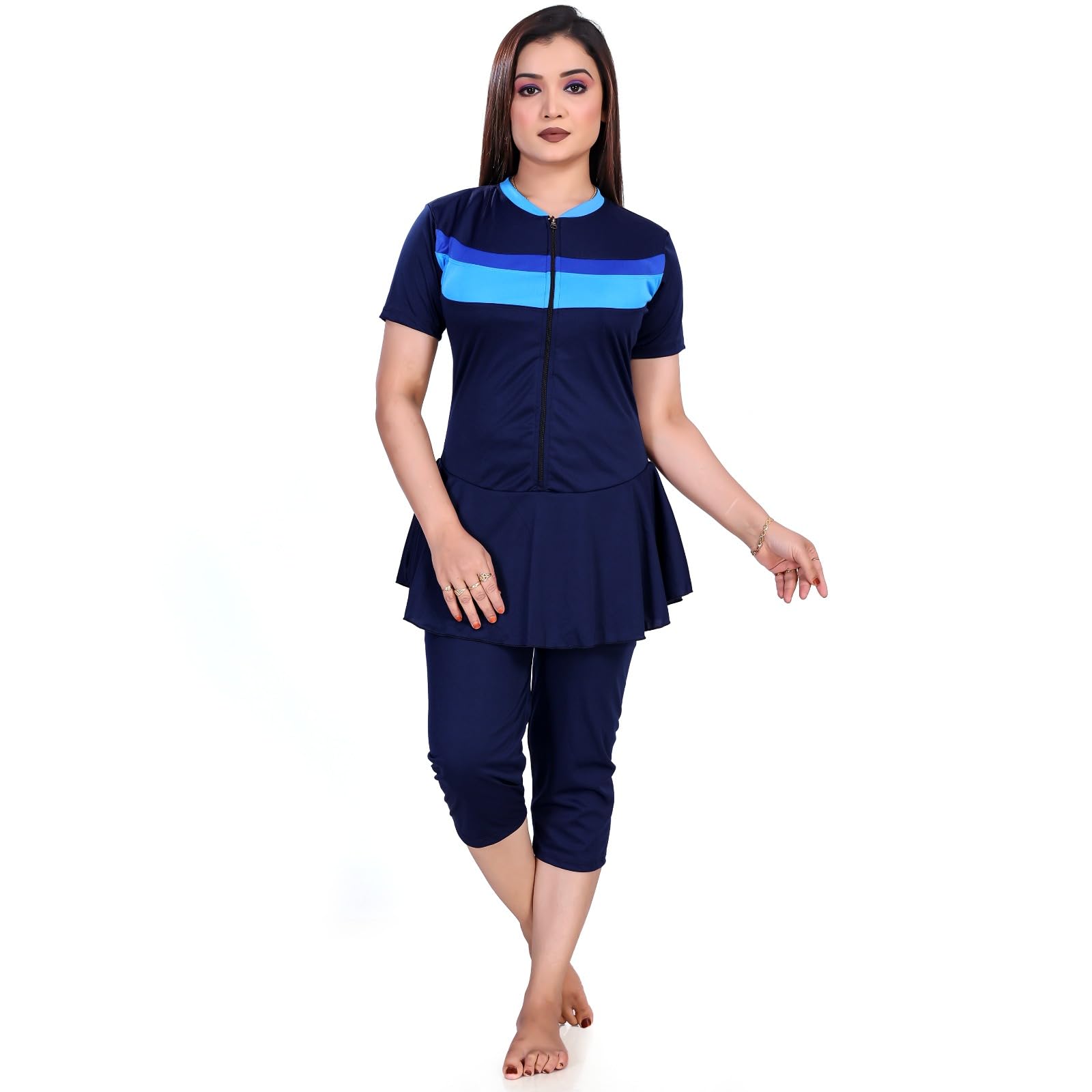 Full Body Wetsuit for Women Front Zip Diving Suit (Large, Blue)-image-37