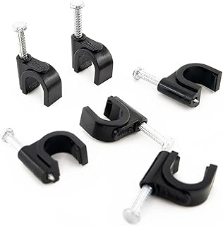 HS Cable Clips 8mm with Steel Nail 200 Pieces Black,Ethernet Management U Shaped Wire Cord Staples Hooks for Outdoor Wall,Coax Cat7 RG8 Cable Extension Fasteners