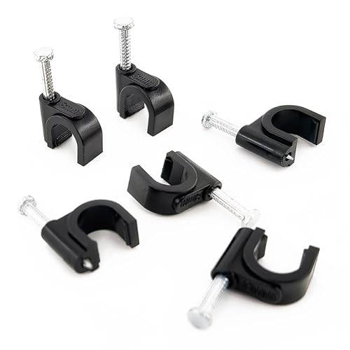 HS Cable Clips 8mm with Steel Nail 200 Pieces Black，Ethernet Management U Shaped Wire Cord Staples Hooks for Outdoor Wall,Coax Cat7 RG8 Cable Extension Fasteners