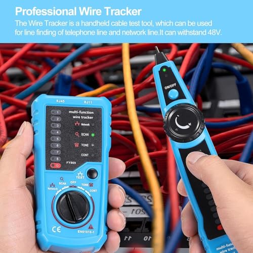 Image of Network Cable Tester, Line Finder with Probe Tone, Wire Tracker Multifunction, RJ11 RJ45 Cable Tracer, Telephone Line Test, Ethernet LAN Network Cat5 Cat6 Cable Maintenance Collation, Battery