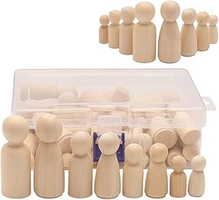 50 Pack Unfinished Wooden Peg Dolls, Peg People, Doll Bodies, Wooden Figures, Decorative Peg Doll People for Kids DIY Art Craft, Painting, Peg Game, Home Party Decor, Assorted Shapes and Sizes