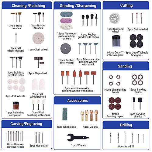 Rotary Tool Accessories Kit, APEXFORGE 357 Pieces 1/8\"(3.2mm) Diameter Shanks Universal Fitment for Easy Cutting, Grinding, Sanding, Sharpening, Carving and Polishing-PRTA - Thumbnail 4