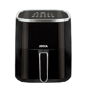 Jocca - Freidora de Aire Caliente 5L| Freidora Sin Aceite con Ventana| Air Fryer| 1450W Potencia| Protección Sobrecalentamiento| Pantalla Led Táctil| Programas Predeterminados| Negro