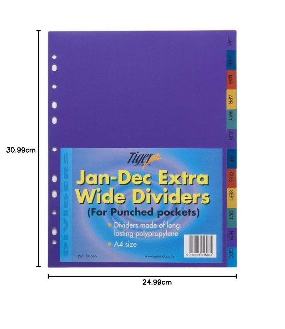 Amazon | (1) - Tiger Extra Wide A4 Dividers Jan-Dec Index Assorted