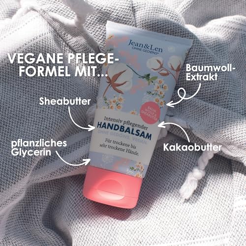 Jean & Len – Handbalsam Baumwolle & Sheabutter, Handpflege für trockene bis sehr trockene Hände, pflegt intensiv und ist dabei besonders mild, ohne Parabene und Silikone, vegan, Handcreme Tube, 75 ml – Bild 5