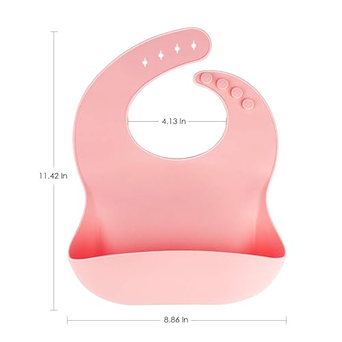 Miniatura 3 de Paquete de 3 baberos de silicona para bebés y niños pequeños (6 a 72 meses), impermeable, sin BPA, verde rosa y azul, fácil de limpiar
